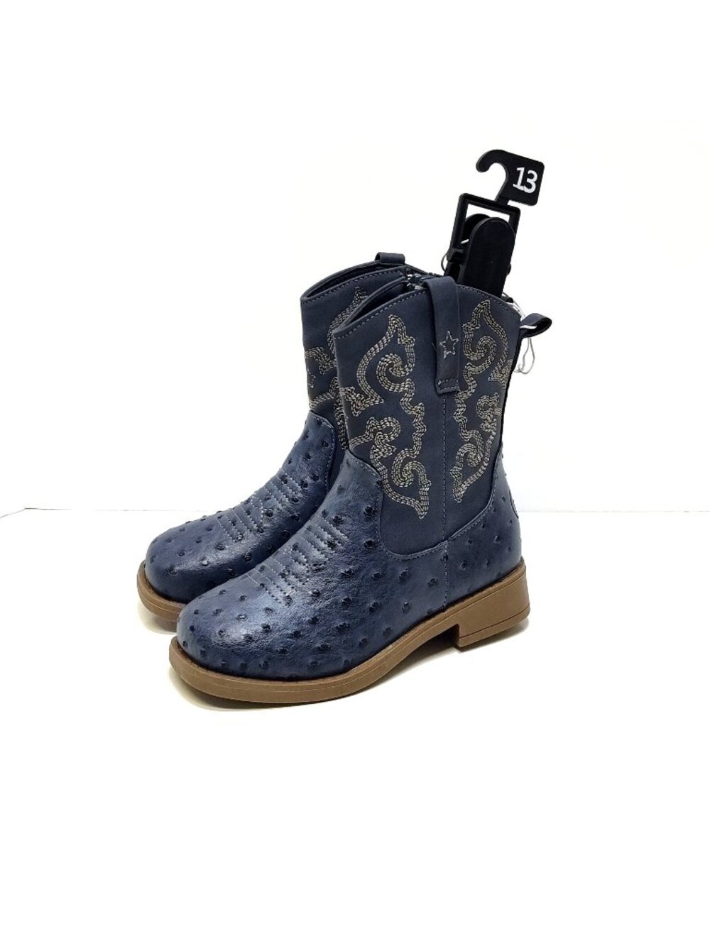 Pawz CB Childrens Western Boots Embroidered Design Ostrich Texture Boys 13 NWT